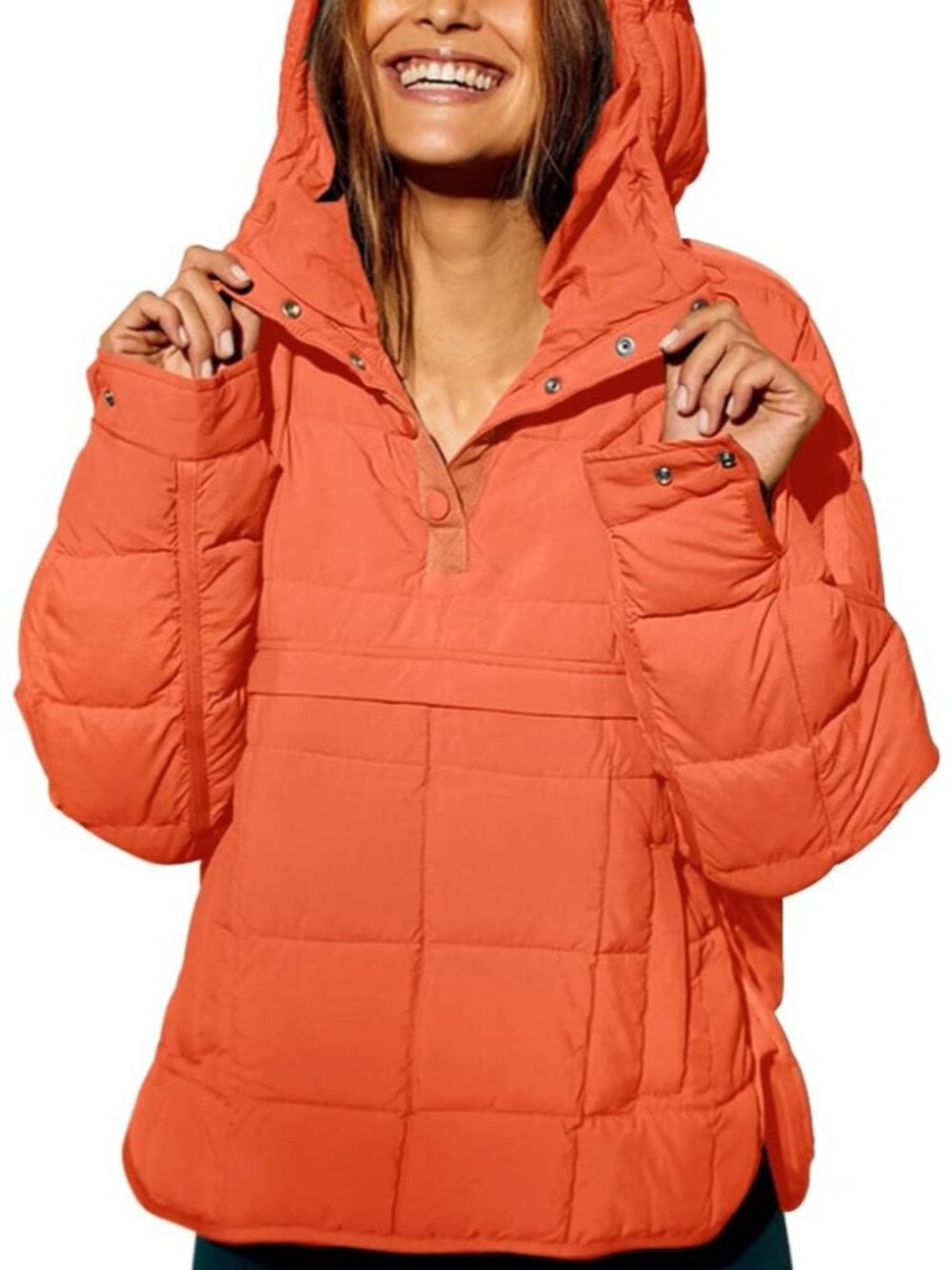 Women's Quilted Pullover Puffer Jacket Packable Hooded Oversize Winter Coat Tops